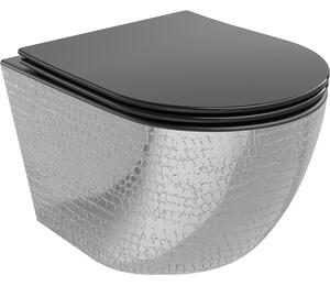 Mexen Lena Rimless WC csésze lassan záródó slim duroplast, fekete matt/ezüst pikkelyminta - 30224072