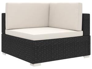 1 db fekete polyrattan moduláris sarokfotel párnákkal