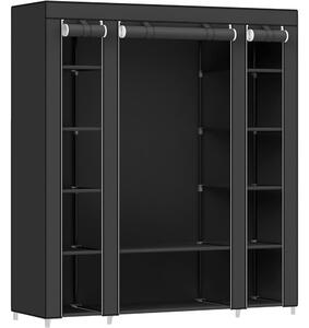 Szövet ruhatároló szekrény hordozható gardrób, fekete 150x45x175cm