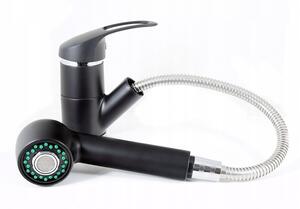 Gránit mosogató NERO Italia + kihúzható Shower csaptelep + adagoló (matt fekete)