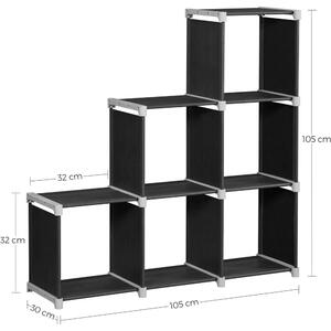 Könyvespolc szövet polcokkal 6 kocka, fekete 110x30x110cm