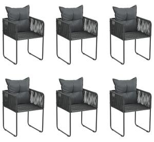 6 db fekete polyrattan kültéri szék párnával
