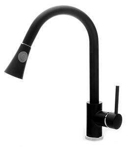 Gránit mosogató NERO Eris + kihúzható zuhanyfejes Snake csaptelep + dugókiemelő (matt fekete)