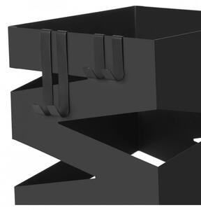 Esernyőtartó négyzet alakú, akasztókkal, fekete 15x15x49cm