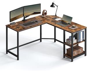 Sarok íróasztal polcokkal, rusztikus barna 138x138x76cm
