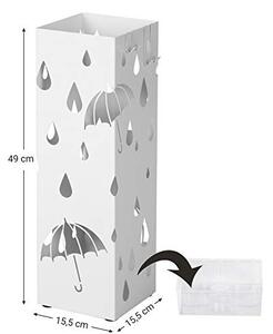 Esernyőtartó négyzet alakú, akasztókkal, fehér 15x15x49cm
