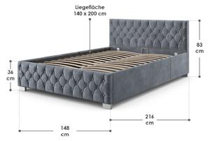 Kárpitozott Nizza ágy 140 x 200 cm, LED világítással sötétszürke színben