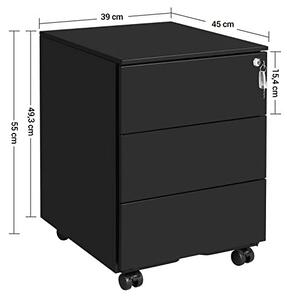 Irodai fiókos irattároló szekrény, gurulós, 3 fiókkal, fekete 55x45x39cm