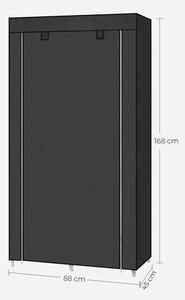 Szövet ruhatároló szekrény hordozható gardrób, fekete 88x45x168cm