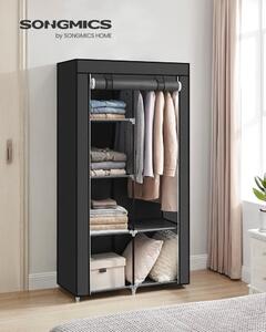 Szövet ruhatároló szekrény hordozható gardrób, fekete 88x45x168cm
