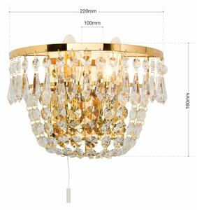 SHERATON klasszikus kristály fali lámpa, arany, 2xE14