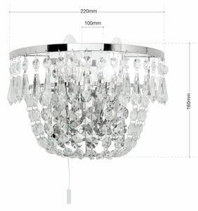 SHERATON klasszikus kristály fali lámpa, króm, 2xE14