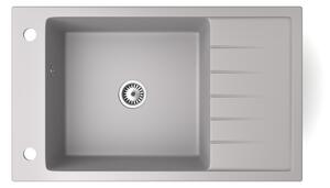 Gránit mosogató NERO Grande + kihúzható zuhanyfejes Shower csaptelep + adagoló (szürke)