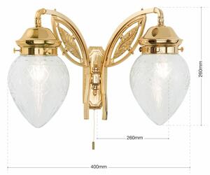 BUDAPEST szecessziós fali lámpa, kettes, arany