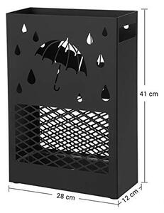 Esernyőtartó téglalap alakú mintás, akasztókkal, fekete 28x12x41cm
