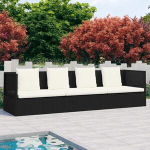 VidaXL fekete polyrattan kerti ágy hát- és ülőpárnákkal