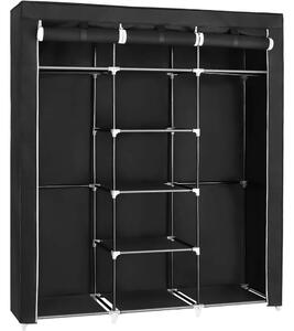 Szövet ruhatároló szekrény hordozható gardrób, fekete 175 x 150 x 45 cm