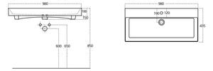 Sanovit STANCE 100 cm széles fali, pultra és bútorba építhető szögletes kerámia mosdó