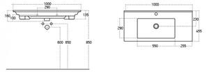 Sanovit ATRIA 100 cm széles fali, pultba és bútorba építhető szögletes kerámia mosdó