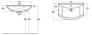Sanovit ZENON 75 cm széles fali és bútorba építhető íves kerámia mosdó