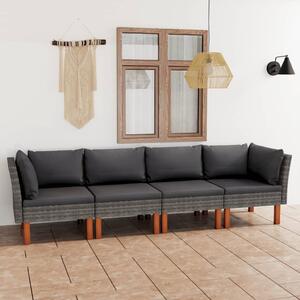VidaXL 4 személyes szürke polyrattan kerti kanapé párnákkal