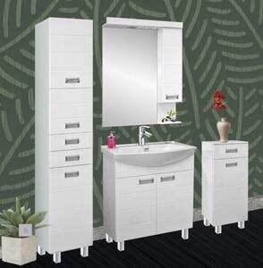 HD LEDA 55 cm széles álló fürdőszobai mosdószekrény króm kiegészítőkkel, íves kerámia mosdóval és soft close ajtókkal