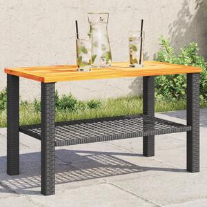 Fekete polyrattan és akácfa kerti asztal 70 x 38 x 42 cm