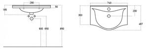 Sanovit ALBATROS 75 cm széles fali, pultba és bútorba építhető kerámia mosdó