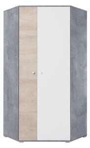 SIGMA ruhásszekrény, 90x190x90, beton/fehér/tölgy