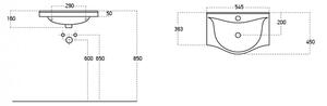 Sanovit ALBATROS 55 cm széles fali, pultba és bútorba építhető kerámia mosdó