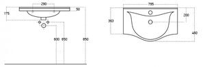 Sanovit ALBATROS 80 cm széles fali, pultba és bútorba építhető kerámia mosdó