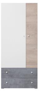 SIGMAR ruhásszekrény 2, 80x190x50, beton/fehér/tölgy