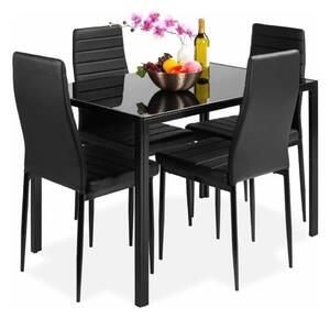 Étkezőasztal szett 4 db kárpitozott szék üveg asztallap fekete BC FUR-138-258-BLACK