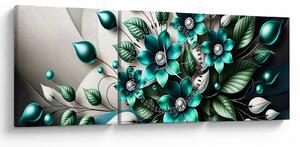 Kép - 3D türkiz virágok (órával) (90x30 cm)