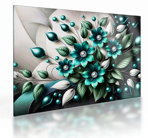 Üveg kép - 3D türkiz virágok (70x50 cm)