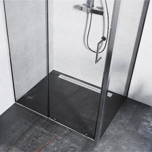 Mexen Apia aszimmetrikus szögletes tolóajtós zuhanykabin 5 mm vastag vízlepergető biztonsági üveggel, krómozott elemekkel, 190 cm magas