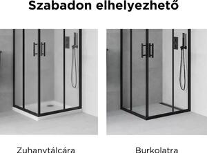 Elio Black 80x80 cm szögletes két tolóajtós zuhanykabin 6 mm vastag vízlepergető biztonsági üveggel, fekete elemekkel, 190 cm magas
