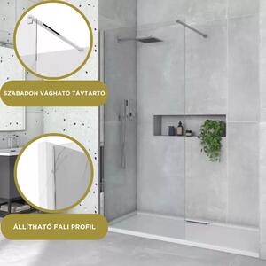 Arlo Walk-In Nano több méretben, univerzális zuhanyfal 8 mm vastag vízlepergető biztonsági üveggel, króm színű, 200 cm magas