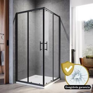 Elio Black 80x80 cm szögletes két tolóajtós zuhanykabin 6 mm vastag vízlepergető biztonsági üveggel, fekete elemekkel, 190 cm magas