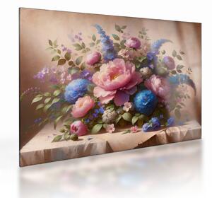 Üveg kép - Asztal tele virágokkal (70x50 cm)