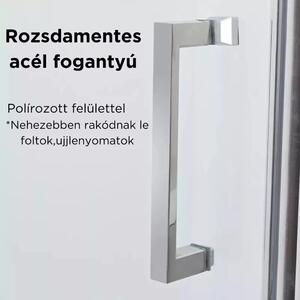London aszimmetrikus szögletes fix+nyílóajtós zuhanykabin 6 mm vastag vízlepergető biztonsági üveggel, 195 cm magas, króm