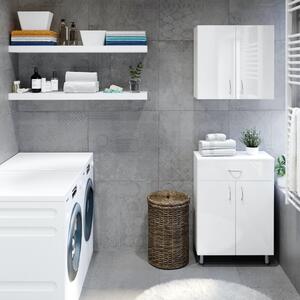 HD STANDARD 60 cm széles polcos fürdőszobai kiegészítő alsó szekrény, fényes fehér, króm kiegészítőkkel, 2 ajtóval és 1 fiókkal