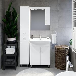 STANDARD 65 cm széles fürdőszobai tükrös szekrény, fényes fehér, króm kiegészítőkkel és beépített LED világítással