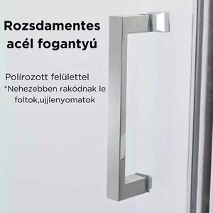 Victoria aszimmetrikus szögletes tolóajtós zuhanykabin 8 mm vastag vízlepergető biztonsági üveggel, 195 cm magas, króm