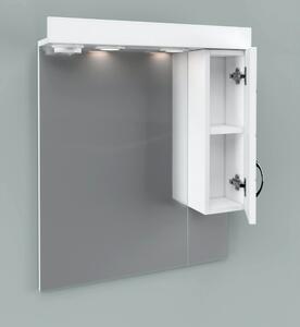 MART 55 cm széles fürdőszobai tükrös szekrény, fényes fehér, króm kiegészítőkkel és beépített LED világítással