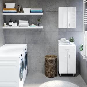 HD STANDARD 45 cm széles polcos fürdőszobai kiegészítő alsó szekrény, fényes fehér, króm kiegészítőkkel, 2 ajtóval és 1 fiókkal