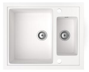 Gránit mosogató NERO Arriva + kihúzható zuhanyfejes Snake csaptelep + dugókiemelő (fehér)