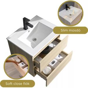 Hongkong Sonoma 60 komplett fürdőszoba bútor fali mosdószekrénnyel, kerámia mosdóval és tükörrel