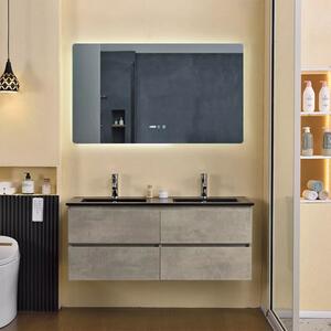 Hongkong Duo Loft Beton 120 komplett fürdőszoba bútor fali mosdószekrénnyel, dupla fekete kerámia mosdóval és tükörrel