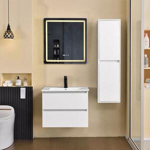 Hongkong White 60 komplett fürdőszoba bútor szett fali mosdószekrénnyel, kerámia mosdóval, tükörrel és magas szekrénnyel